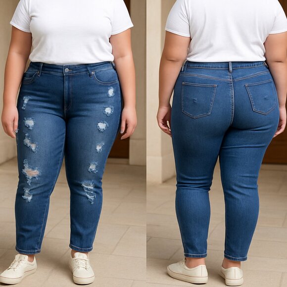 Vanilla Star Women's Distressed Blue Jeans - Picture 1 of 14